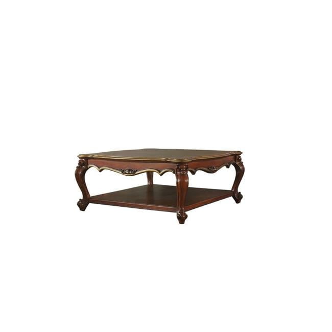 Vintage Cherry Oak Square Coffee Table with Bottom Shelf