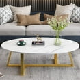 thumbnail image 1 of Coffee Table White Faux Marble Coffee Table for Living Room,Oval Center Tables Modern Tea Table for Small Space,Wooden Living Room Tables End Table with Sturdy Gold Metal Leg, 1 of 9