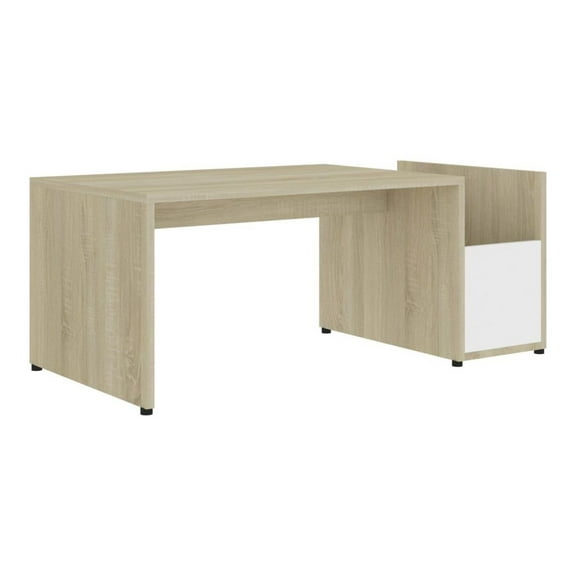 Coffee Table White and Sonoma Oak 35.4", Modern Living Room Table with Storage, Geometric Design Engineered Wood Low Profile Couch Table for Home Office