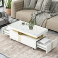 thumbnail image 1 of Coffee Table With Faux Marble Top, Drawer Space And Smooth Caster Function, White Modern Rectangular Marble, Organization Mobile Element,, 1 of 5