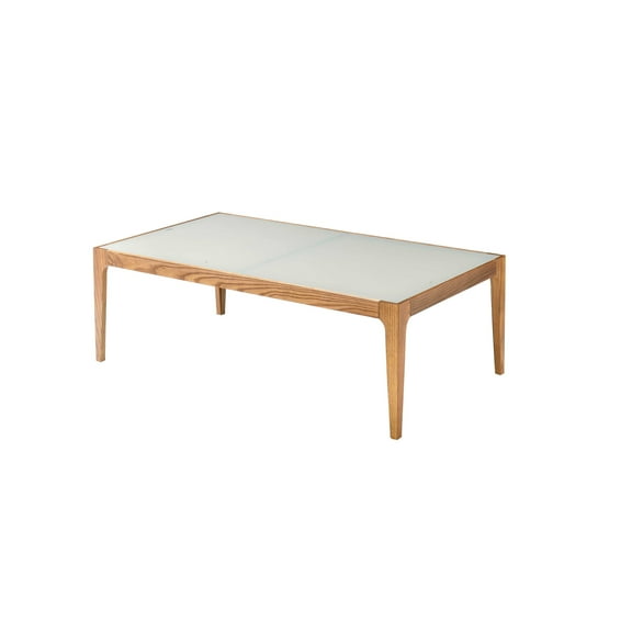 Coffee Table With Frosted Glass And Natural Wood Look, 85.21lb Weight Top Aesthetic Legs, 49.01" Package Depth