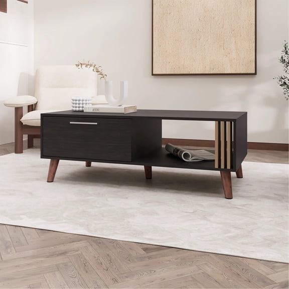Coffee Table With Open Shelves - Display Your Treasures Rectangular Particle Board Spacious And Functional