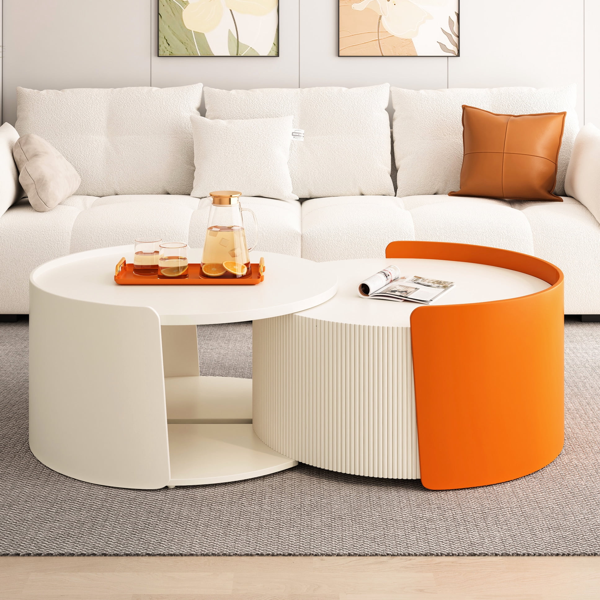 Coffee Table With Pull Out Design, No Assembly, White, For Living Room ...