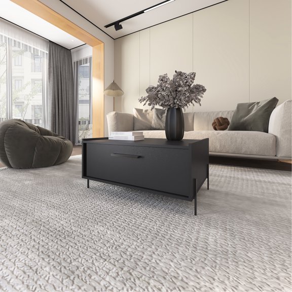 Coffee Table With Scratch- Finish And Hidden Flip Door, Black Stylish In Door For Storage Solution