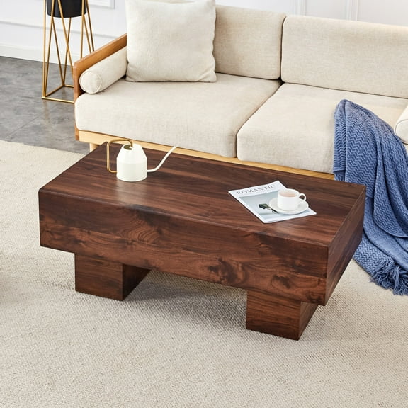 Coffee Table, Wooden Low Coffee Tables, Rectangular Sofa Side End Table Center Tables for Living Room Bedroom Home Office Balcony Decoration, Walnut