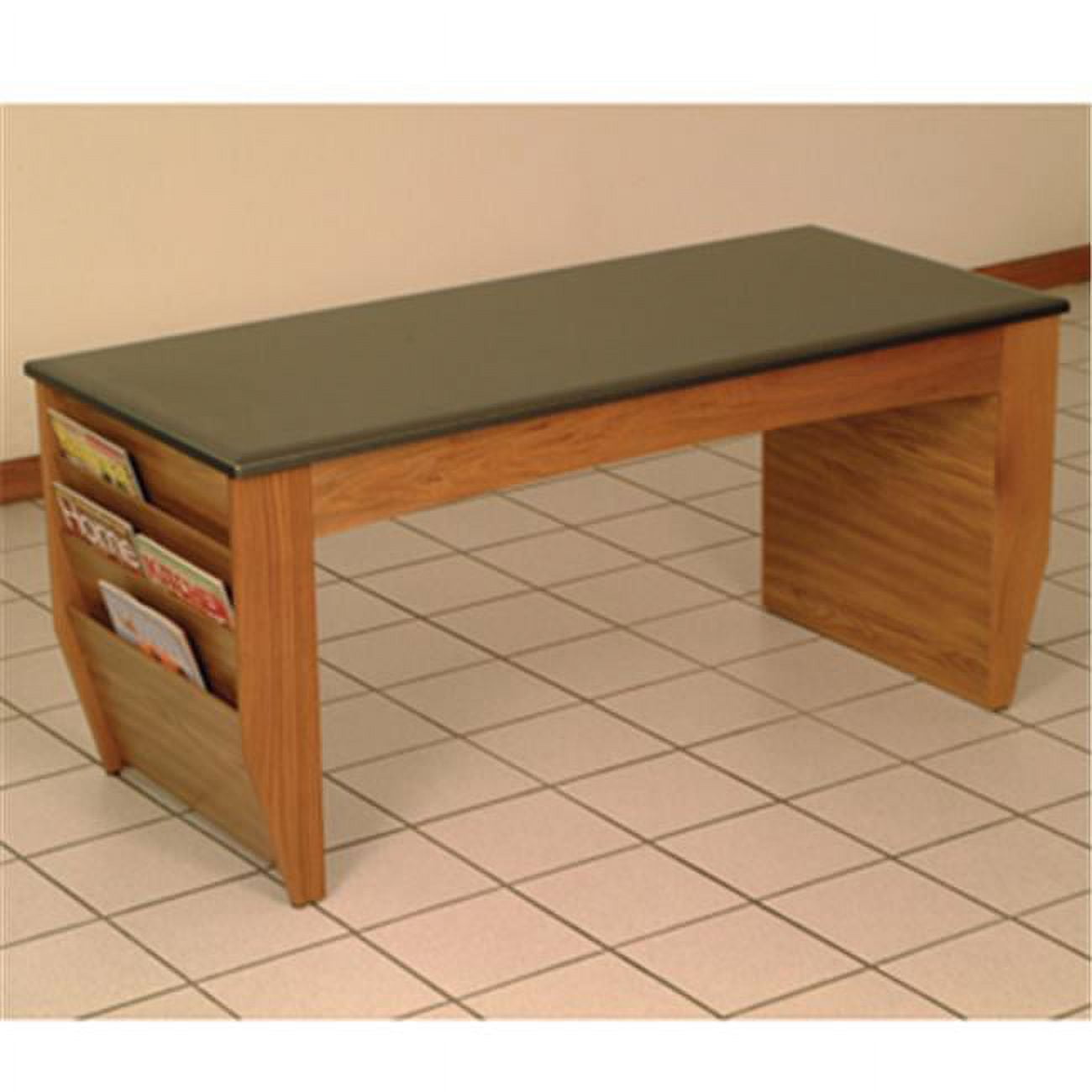 Medium Oak Coffee Table with Magazine Pockets and Black Granite Top