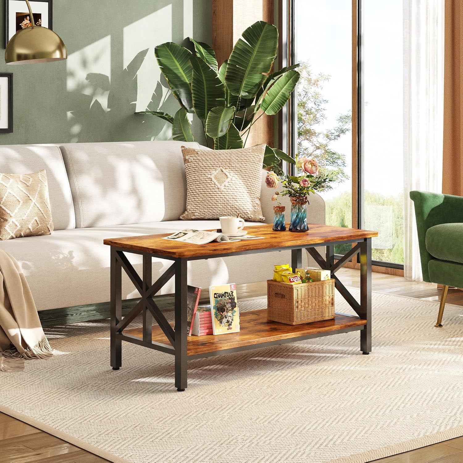 Coffee Table for Living Room, 39" Center Table with Round Corners ...