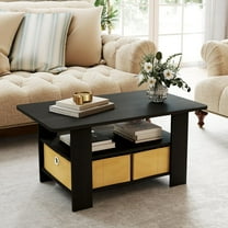 Coffee Table for Living Room, Modern Center Tables with Storage Bin, 2-Tier Coffee Table for Living Room Apartment Home Office Dark/Light Brown.