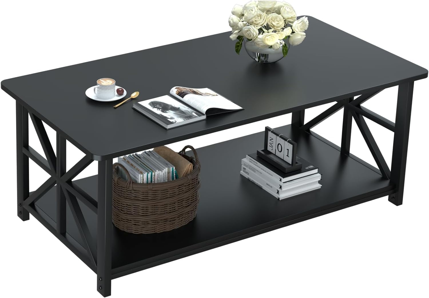 Coffee Table for Living Room with Round Corners Farmhouse Style Center ...
