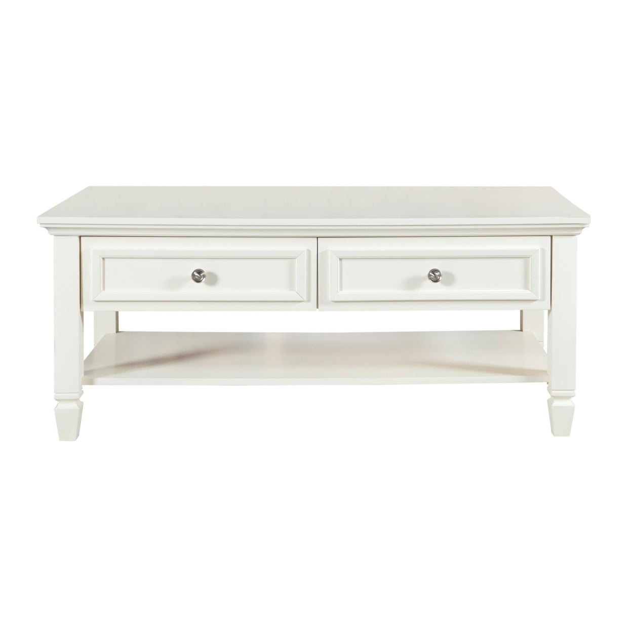 White Rectangular Wood and Metal Coffee Table with Storage