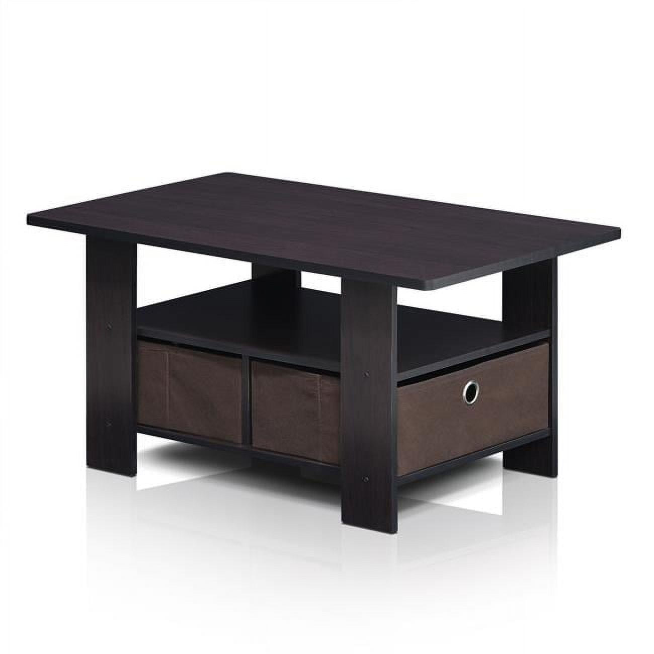 Dark Walnut Composite Wood Coffee Table with Storage Bins
