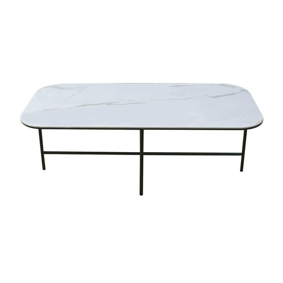 Coffee Table with Ceramic Top and Metal Frame, White and Black- Saltoro Sherpi