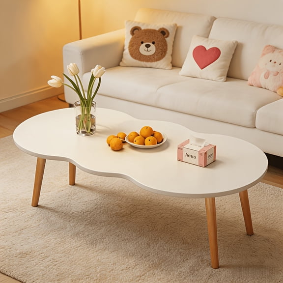 Coffee Table with Cloud Shape and Wavy Edge, 38.6 in Low Sofa Table for Small Living Room