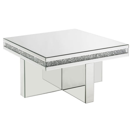 Coffee Table with Encrusted Faux Acrylic Inlay and Cross Base Silver - Saltoro Sherpi