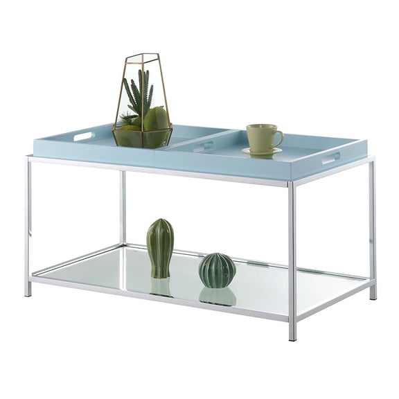 Coffee Table with Glass Shelves & Reversible Trays, Chrome Steel Frame