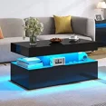thumbnail image 1 of VanAcc Coffee Table with LED Light, Modern High Gloss Finish Center Table with 2-Tier Storage Space, Coffee Table for Living Room, Office, Black, 1 of 6