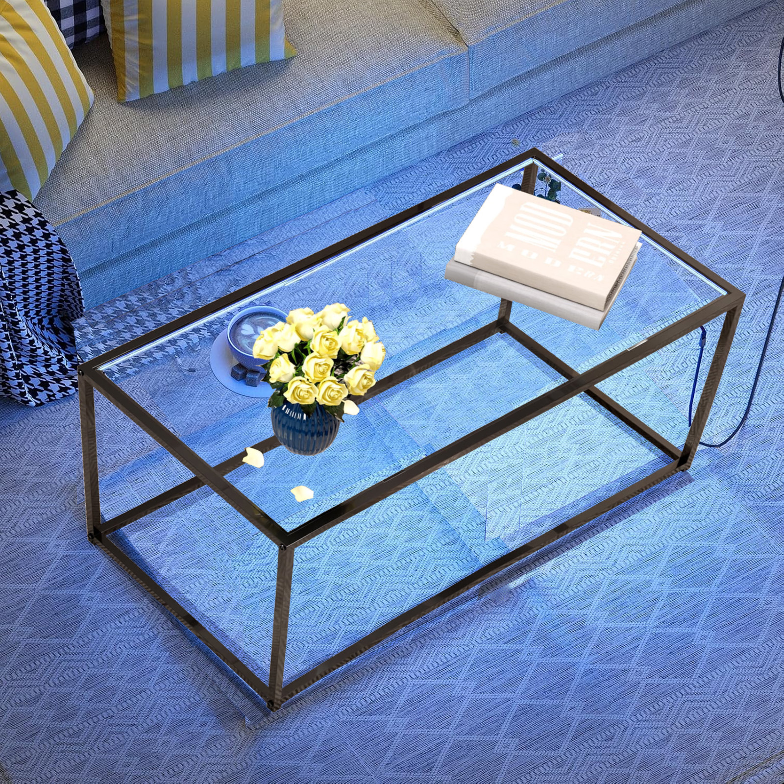 SUSUZI Modern Coffee Table with LED Light, 39.4