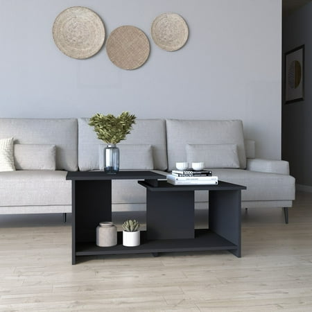 Coffee Table with Lower Open Shelf in Carbon Espresso Finish - Rochester with Modern & Elegant Design