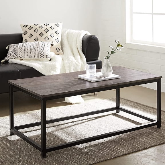 Coffee Table with Metal Frame, Clean Contemporary Design Meets Rustic Industrial Style for Living Room Office Dark Brown Black