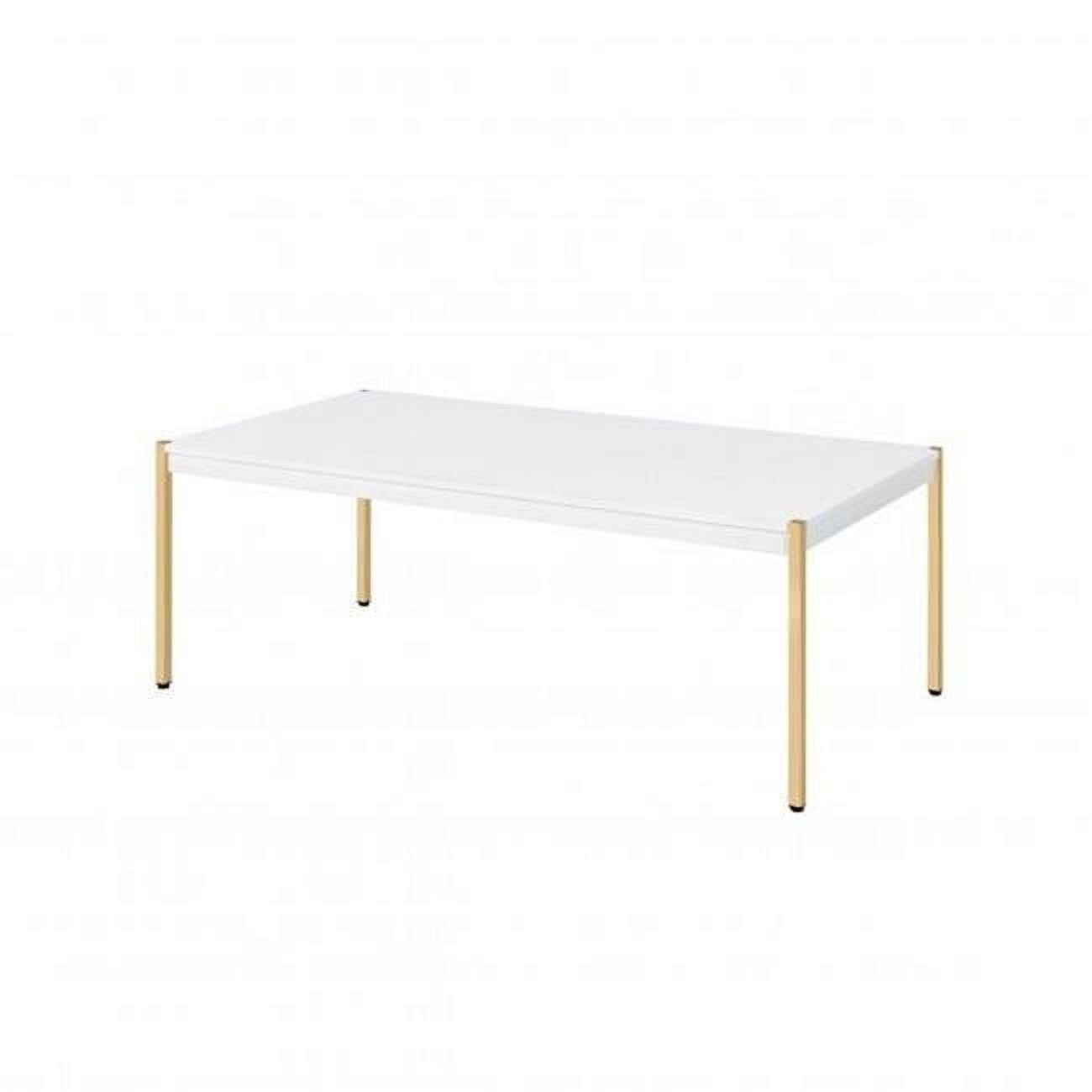 Elegant White and Gold Rectangular Coffee Table with Storage