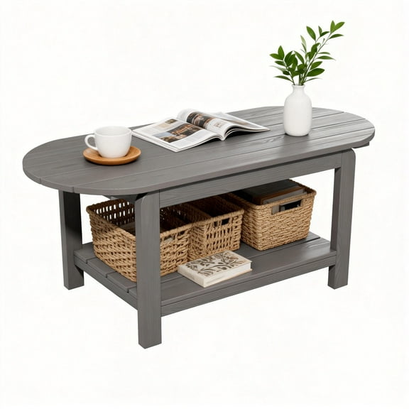 Coffee Table with Storage - 2 Tier Rustic Living Room Center Table, Organizer