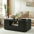 thumbnail image 1 of Coffee Table with Storage, 46.5" Mid Century Modern Coffee Tables, Curved Contour Design, Rectangle Wood Center Table with Drawer for Living Room, 1 of 9