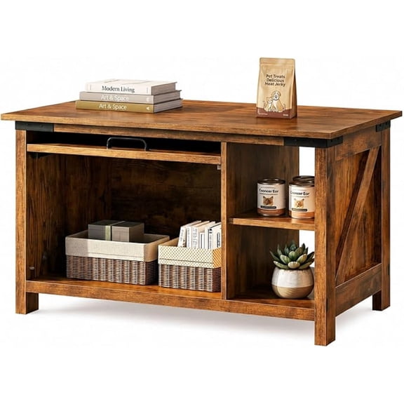 Coffee Table with Storage, Modern Coffee Table with Flip-up Door, 2-in-1 Center Table Cat House Furniture for Living Room, Home, Rustic Brown