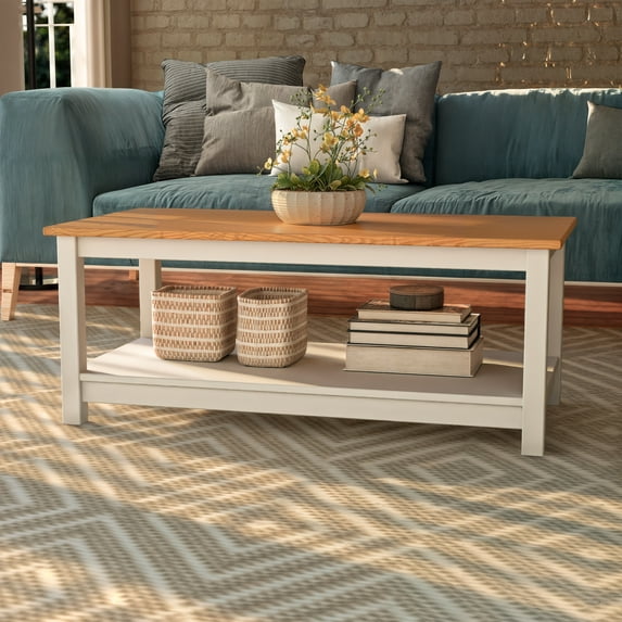 Coffee Table with Storage Shelf White/Pine - by From the Tree Furniture
