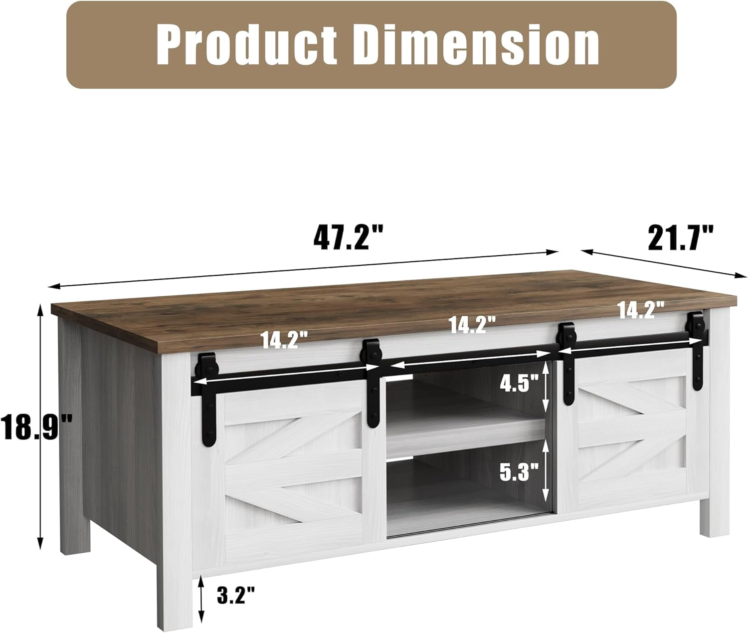 Coffee Table with Storage Sliding Barn Doors Farmhouse Living Room ...