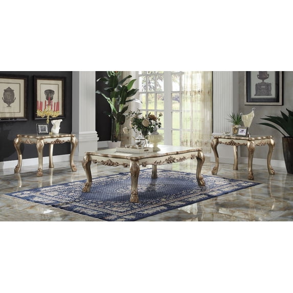 Acme Dresden Coffee Table Gold Patina & Bone