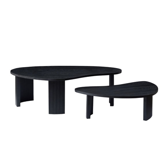 Coffee Tables 2-Piece Modern Irregular Shape Coffee Table Set for Living Room,Easy Assembly Nesting Coffee Tables, End Side Tables for Living Room Office,Black Color,Coffee Tables With Storage