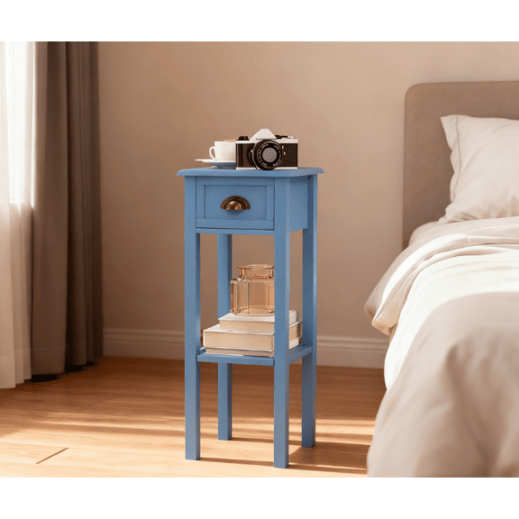Coffee Tables 2-Tier Side Table with Drawer and Shelf, End Table ,Light Blue,Coffee Tables With Storage