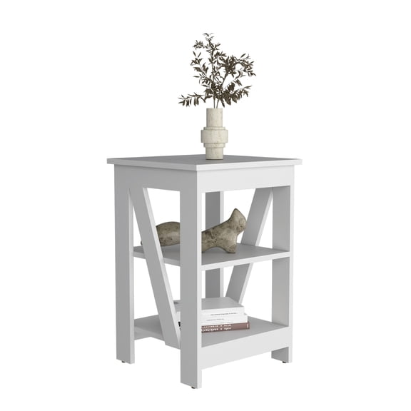Coffee Tables 3-Tier End Table/Nightstand, Side Table for Small Space, White,Wooden Coffee Tables