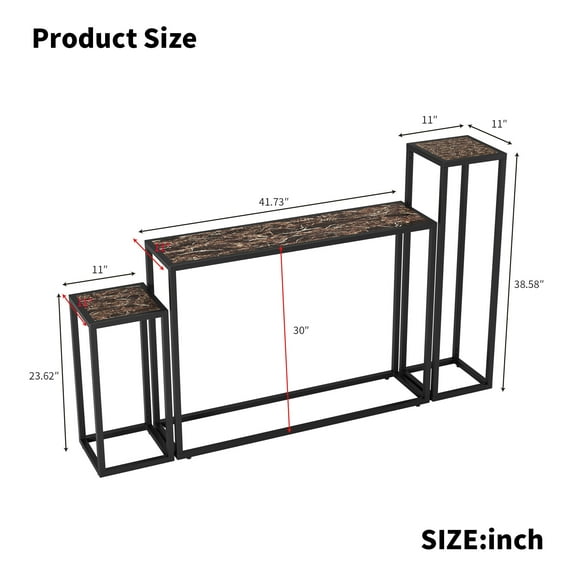 Coffee Tables 3-piece set of narrow table, high-end edge wrapped entrance hall table, entrance, industrial corridor table, living room, entrance hall, rural brown black color,Wooden Coffee Tables