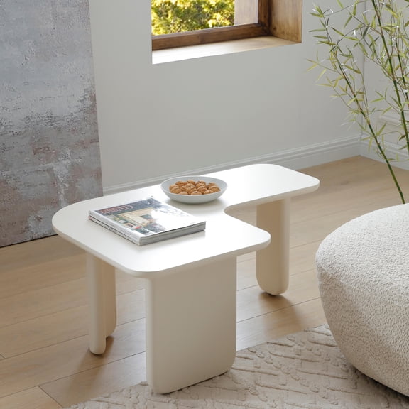 Coffee Tables 35.43" L-Shape Modern Coffee Table New-Upgraded, Free-Combination Tea Table with Multi-layer Green Paint, Drinking Side Table for Sofa Couch, Space-Saving Center Table for Living Room A
