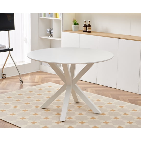 Coffee Tables 42.1"WHITE Table Mid-century Dining Table for 4-6 people With Round Mdf Table Top, Pedestal Dining Table, End Table Leisure Coffee Table,cross leg,Wooden Coffee Tables