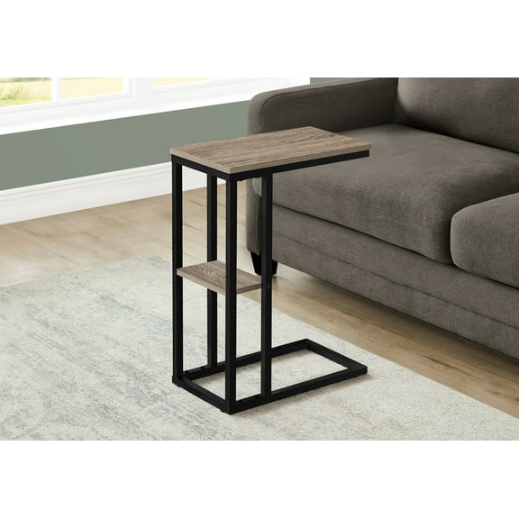 Coffee Tables Accent Table, C-shaped, End, Side, Snack, Living Room, Bedroom, Brown Laminate, Black Metal, Contemporary, Modern,Wooden Coffee Tables