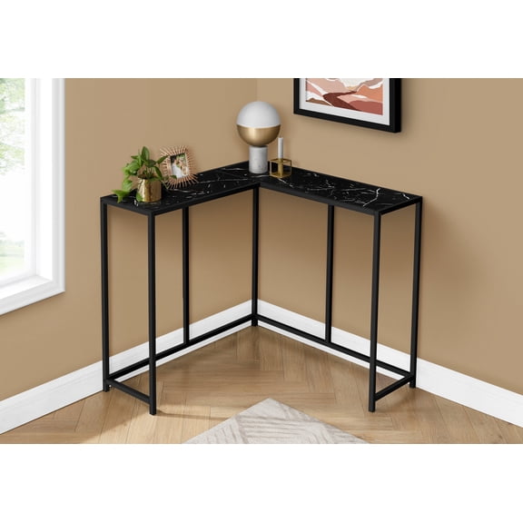 Coffee Tables Accent Table, Console, Entryway, Narrow, Corner, Living Room, Bedroom, Black Marble Look Laminate, Black Metal, Contemporary, Modern,Wooden Coffee Tables