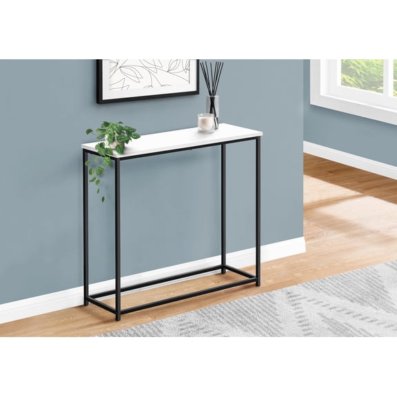 Coffee Tables Accent Table, Console, Entryway, Narrow, Sofa, Living Room, Bedroom, White Laminate, Black Metal, Contemporary, Modern,Wooden Coffee Tables