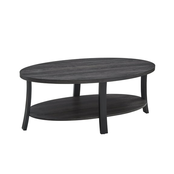 Coffee Tables Anze Contemporary Oval Wood Shelf Coffee Table in Charcoal Finish,Coffee Tables With Storage