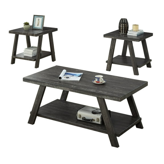 Coffee Tables Athens Contemporary Replicated Wood Shelf Coffee Set Table in Charcoal Finish,Coffee Tables With Storage