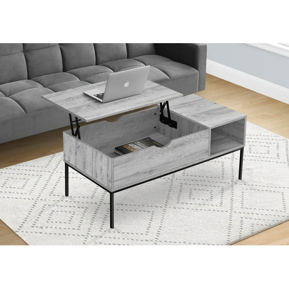 Coffee Tables Coffee Table, 42" L, Rectangular, Cocktail, Lift-top, Grey, Black Metal, Contemporary, Modern,Wooden Coffee Tables