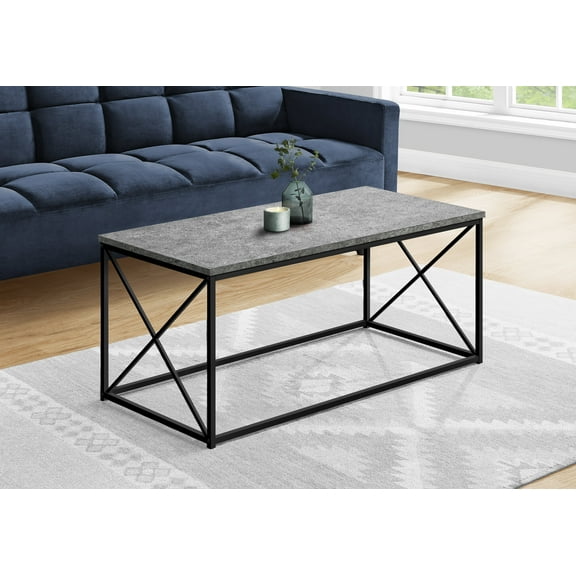 Coffee Tables Coffee Table, Accent, Cocktail, Rectangular, Living Room, 40"l, Grey Laminate, Black Metal, Contemporary, Modern,Wooden Coffee Tables