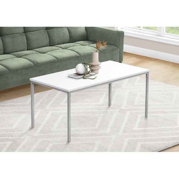 Coffee Tables Coffee Table, Accent, Cocktail, Rectangular, Living Room, 40"l, White Laminate, Grey Metal, Contemporary, Modern,Wooden Coffee Tables
