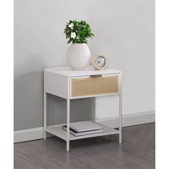 Coffee Tables Duncan White 1-drawer Radio Weave Cane Metal Bedside Table,End Tables