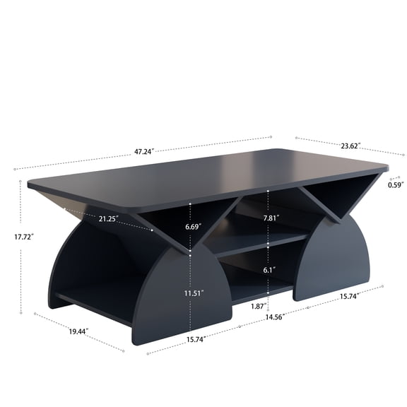 Coffee Tables Engineered wood rounded corner rectangular coffee table for living room, easy assembly storage table with open shelves sturdy frame for Reception Room, Modern Coffee Table Geometric Des