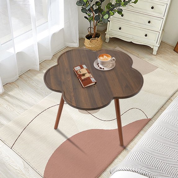 Coffee Tables, Flower-Shaped Table, Small End Table for Small Space Mid Century Modern Coffee Table for Living Room, Tea Table, Nature Wood Coffee Table with Wood Legs, 23.6" D x 23.6" W x 19.7" H