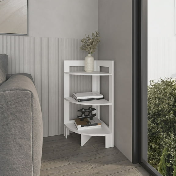Coffee Tables, Gisela Corner Shelf With Three Shelves,White, White Wooden Coffee Tables,Melamine Coffee Tables With Storage, Furniture Primary Living Space Tables Gisela Corner Shelf With Three Shelv