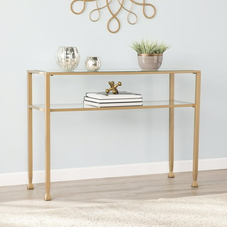 Coffee Tables, Jaymes Gold Metal and Glass Console Table, Gold Wooden Coffee Tables,Iron Coffee Tables With Storage, Furniture Primary Living Space Tables Jaymes Gold Metal and Glass Console Table