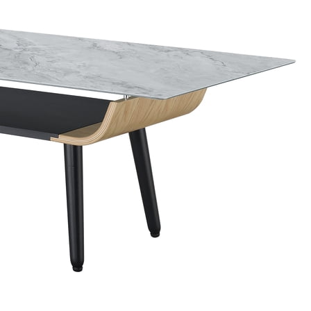 Coffee Tables Landon 47" Coffee Table with Glass Gray Marble Texture Top and Bent Wood Design,Coffee Tables With Storage